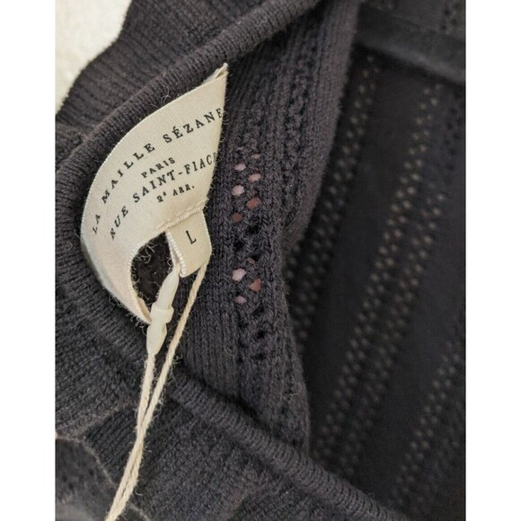 Sezane Lynn Bodysuit Black Open Knit Long Sleeve Ruffle Size Large - Picture 13 of 15